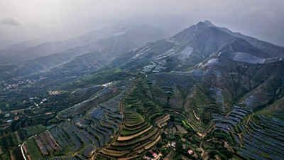 Penampakan Ladang Panel Surya yang Selimuti Pegunungan di China