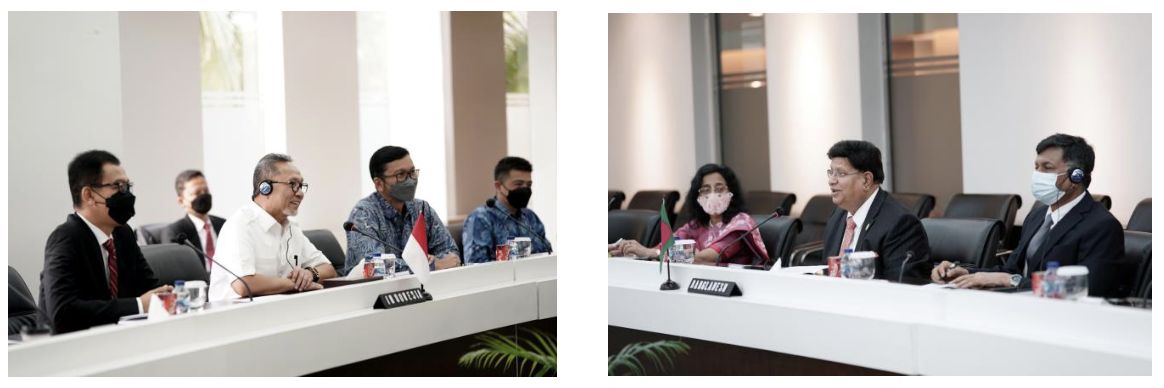 Menteri  Perdagangan  Indonesia  Zulkifli  Hasan  melakukan  pertemuan bilateral dengan Menteri Luar Negeri Bangladesh Abul Kalam Abdul Momen di kantor Kementerian Perdagangan, Jakarta, pada hari ini, Senin, (18/7). (Dok: Kemendag)