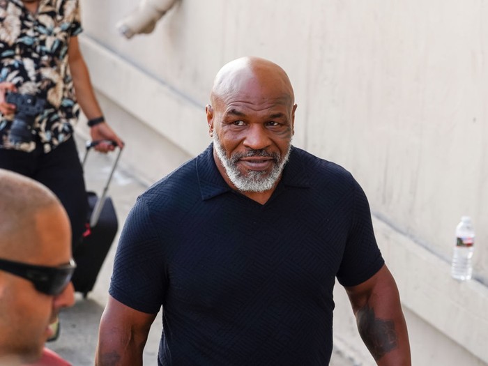 LOS ANGELES, CA - JUNE 16: Mike Tyson is seen arriving at Jimmy Kimmel Live Show on June 16, 2022 in Los Angeles, California.  (Photo by JOCE/Bauer-Griffin/GC Images)