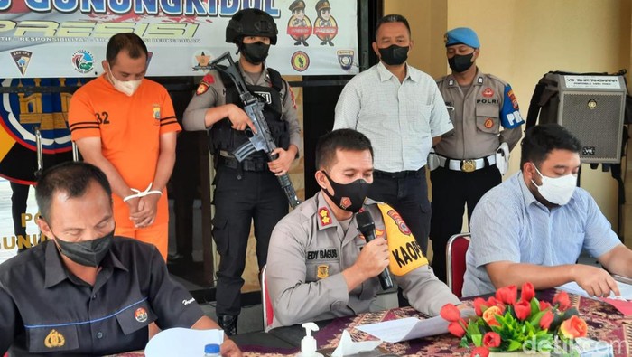 Polres Gunungkidul jumpa pers kasus investasi bodong yang melibatkan ASN, Rabu (20/7/2022).
