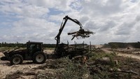 Pembatas sengaja dibuat untuk mencegah meluasnya api akibat kebakaran hutan di La Teste-de-Buch.