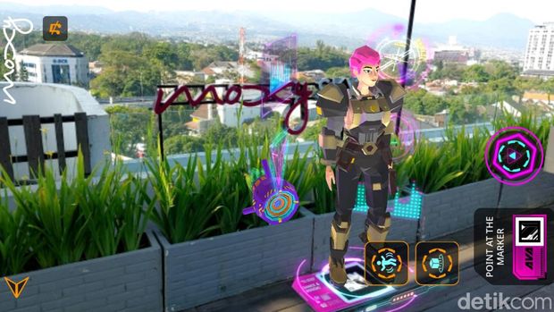 Contoh Augmented Reality (AR) yang muncul setelah memindai kode QR Moxy Universe