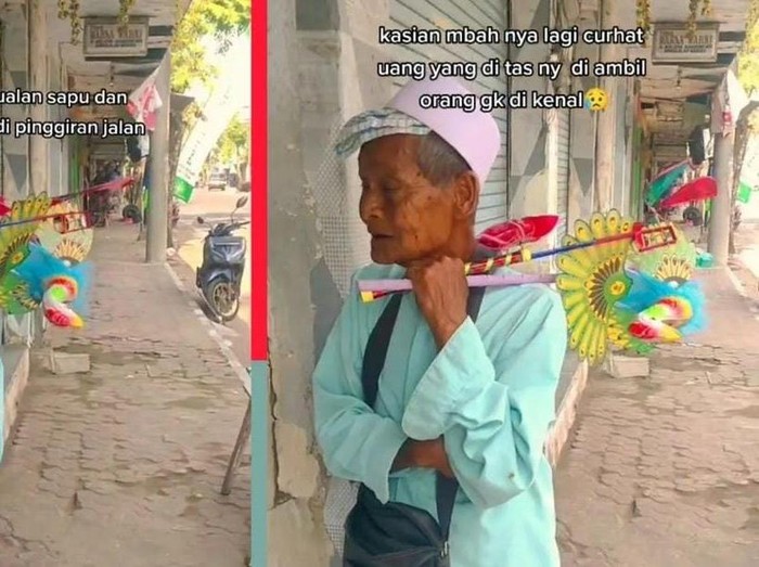 Kakek penjual mainan yang kehilangan uang penjualan dalam tasnya.