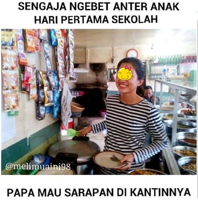Gapapa sih sarapan di kantin asal jangan sampai kelamaan aja terus anaknya jadi lupa dijemput.. Foto: Facebook/melimuani98