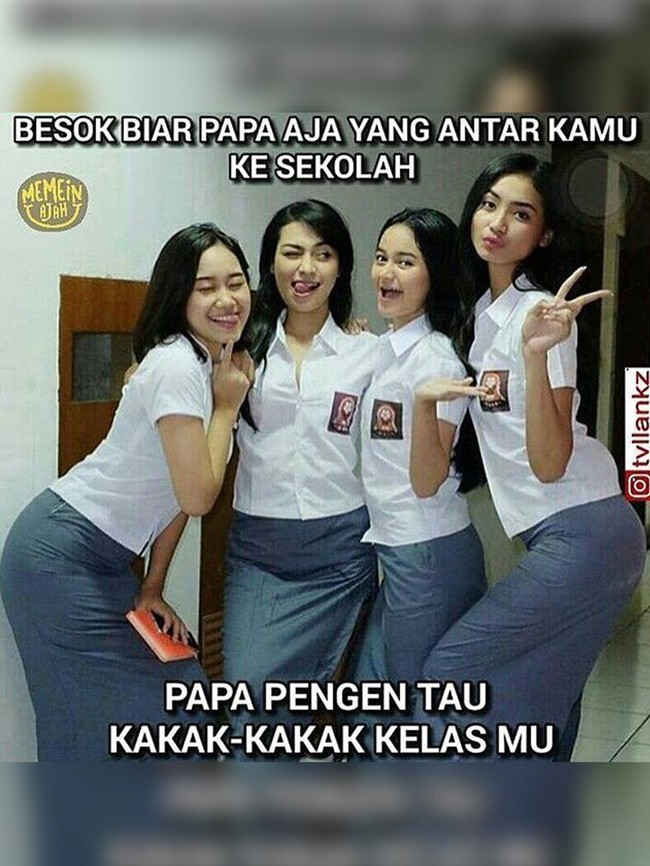 Kakak-kakak kelas yang kayak gini nih yang suka bikin jadi salfok. Nggak heran kalau bapak-bapak jadi semangat antar anak ke sekolah karena bisa sekalian cuci mata. Foto: Twitters/@tvllankz
