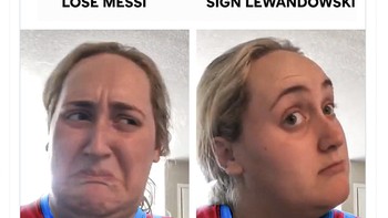 Pendukung Barca musim silam sedih kehilangan Messi, sekarang kembali semringah karena Lewandwoski datang. Foto: Twitter