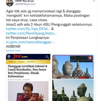 Postingan Roy Suryo tentang meme stupa Candi Borobudur menjerat dirinya sebagai tersangka. Roy Suryo dianggap melakukan penistaan terhadap simbol agama Buddha.