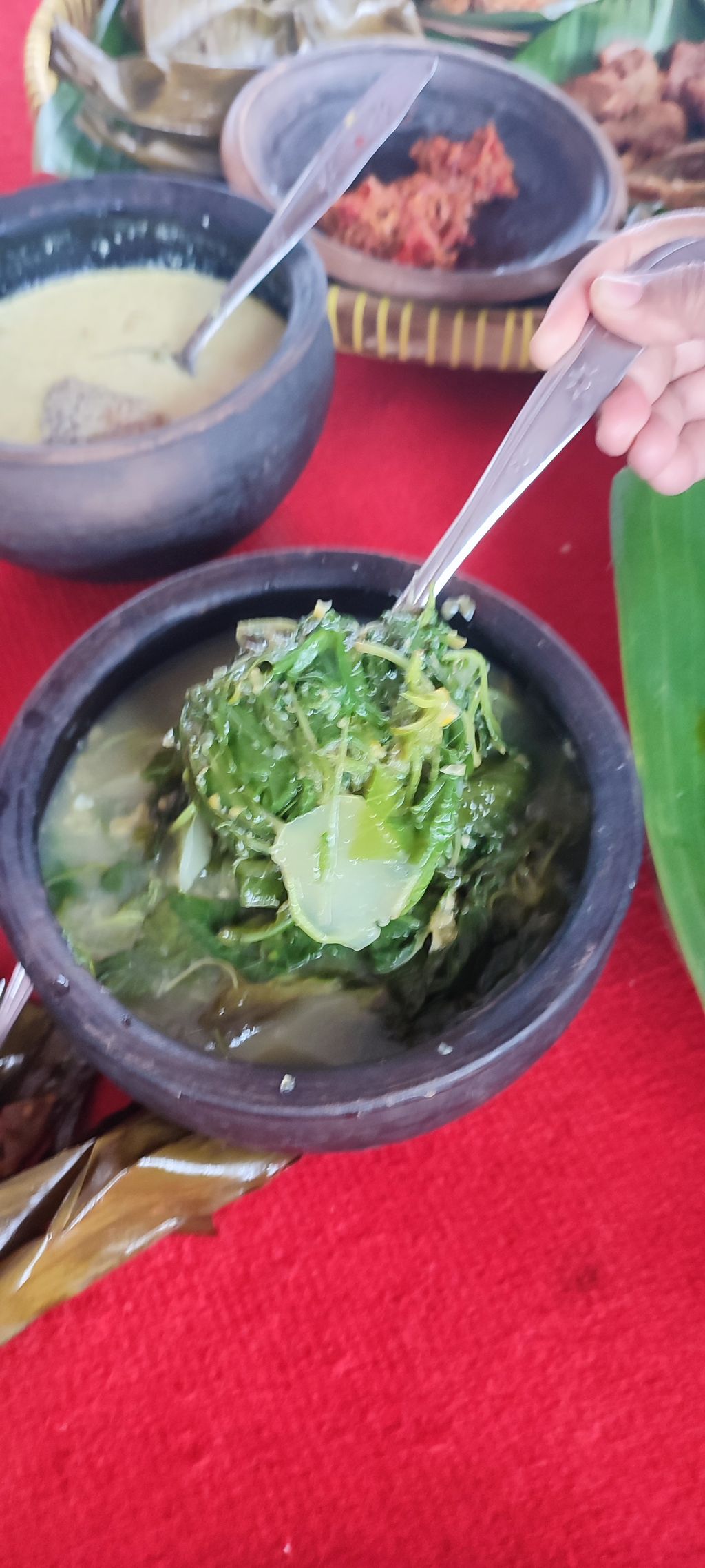 Sayur Menir berbahan baku bayam, salah satu menu olahan Suku Samin di Sambong Rejo, Blora
