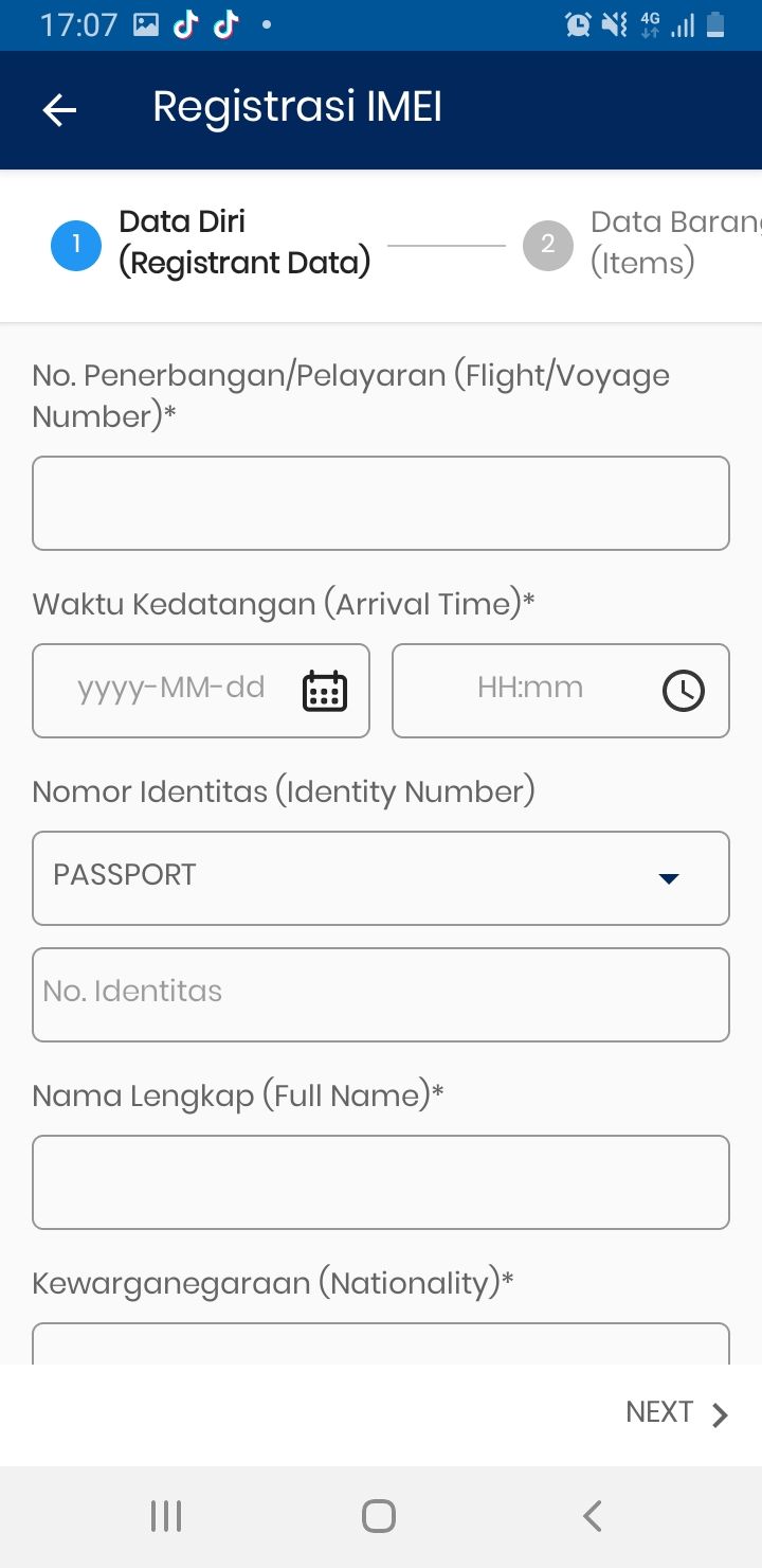 Tahapan registrasi IMEI di Bea Cukai.