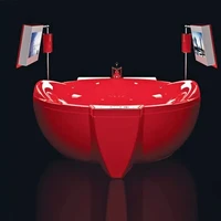 Aldo Puglielli menciptakan sebuah bathtub besar serba merah yang ternyata terbuat dari emas 18 karat dengan massa 42 gram. Bak berdesain modern ini dilengkapi layar TV 42 inchi anti-air, tempat champagne yang dihiasi Swarovski dan alat pijat. (Foto: Dok. The Richest)