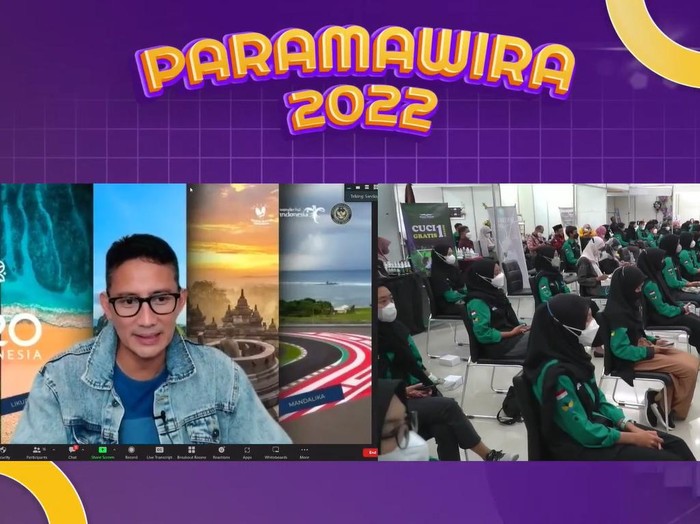 Menparekraf Sandiaga Salahuddin Uno memberikan kuliah umum secara online bagi mahasiswa Universitas Tidar Magelang, Sabtu (23/7/2022).