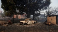 Kendaraan juga menjadi korban kebakarn hutan yang meluas akibat dihembus angin kencang. REUTERS/Elias Marcou