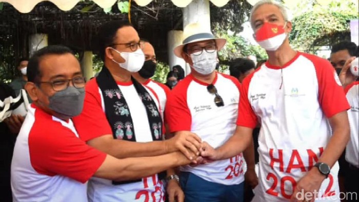 Kebersamaan Ridwan Kamil, Anies Baswedan, Ganjar Pranowo dan Pratikno.