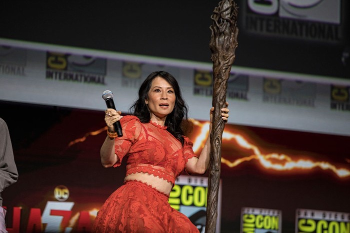 1410590437 SAN DIEGO, CALIFORNIA - JULY 23: Lucy Liu speaks onstage at the Warner Bros. theatrical session featuring