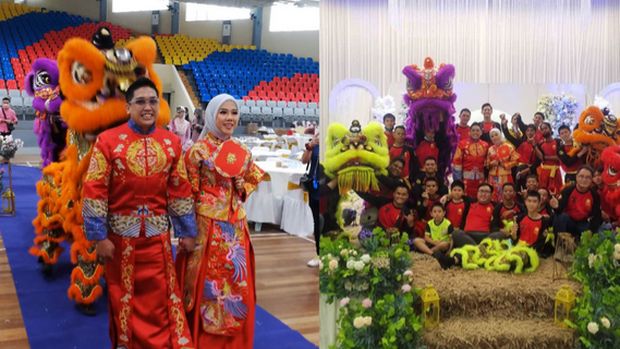 Beredar viral foto pengantin Malaysia usung pernikahan lintas budaya perpaduan Barongsai dan Melayu.