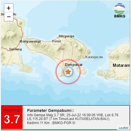 BMKG Bali mengumumkan gempa bumi tersebut berkekuatan magnitudo 3.7