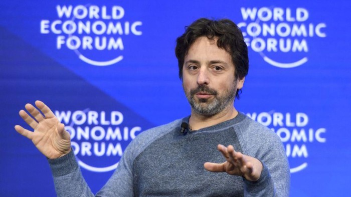Google co-founder Sergey Brin gestures during a session of the World Economic Forum, on January 19, 2017 in Davos. (Photo by FABRICE COFFRINI / AFP) (Photo by FABRICE COFFRINI/AFP via Getty Images)