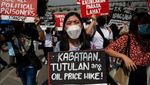 Foto Demonstrasi di Manila Sambut Pidato Perdana Presiden Marcos Jr