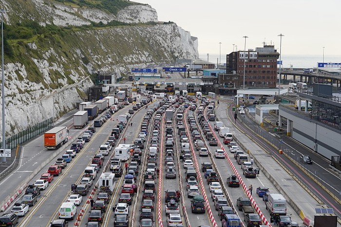 Cars queue at the check-in at the Port of Dover in Kent as many families embark on getaways following the start of summer holidays for many schools in England and Wales. Picture date: Saturday July 23, 2022. (Photo by Gareth Fuller/PA Images via Getty Images)