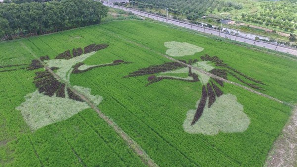 Lalu, ada lukisan bertema burung bangau yang sedang terbang di Shanghai.