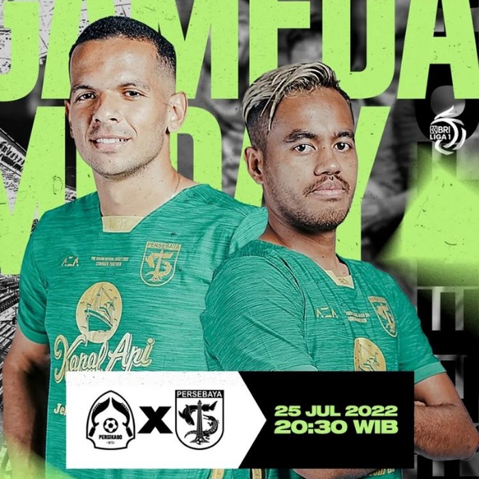 Persebaya akan melawan Persikabo 1973 di pekan pertama Liga 1 2022/2023. Laga tersebut akan digelar di Stadion Pakansari Bogor pada Senin (25/7/2022), pukul 20.30 WIB.