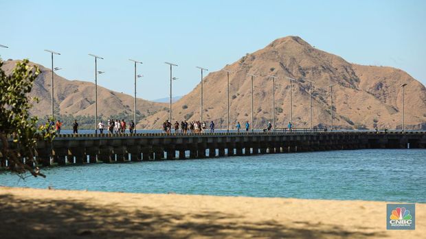 Wisatawan berkunjung di Taman Nasional Komodo, Pulau Komodo, Nusa Tenggara Timur, Minggu (24/7/2022). (CNBC Indonesia/ Andrean Kristianto)