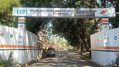 Area depan GIBB kawasan Sanur, Denpasar, Bai, yang kini ditutup sementara akibat revitalisasi pada Selasa (26/7/2022).