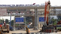 Terlihat pengerjaan gerbang tol Margajaya 2 hampir rampung.