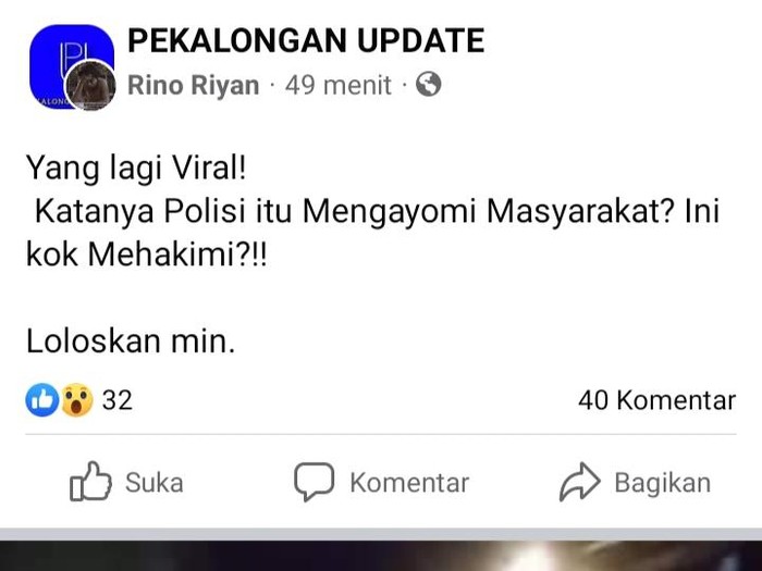 Unggahan video viral di Facebook.