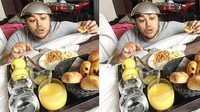 Pose kocak Ivan sata menyantap sarapan di salah satu hotel ini bikin ngakak. Ada aneka croissant, jus jeruk hingga telur orak-arik. Foto: Instagram/Youtube