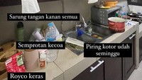 Layaknya manusia biasa, Refal Hady ternyata juga lebih senang menumpuk cucian piringnya. Bahkan kebiasaan lupa menutup pintu rak kitchen set juga dilakukan oleh Refal Hady. Foto: Instagram/biasalahanakmuda