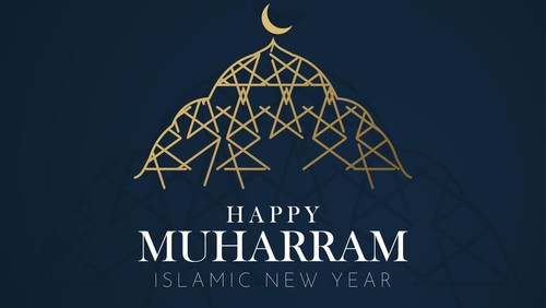 Vector illustration of Shiny background with gold crescent moon and hanging lantern for celebration islamic new year