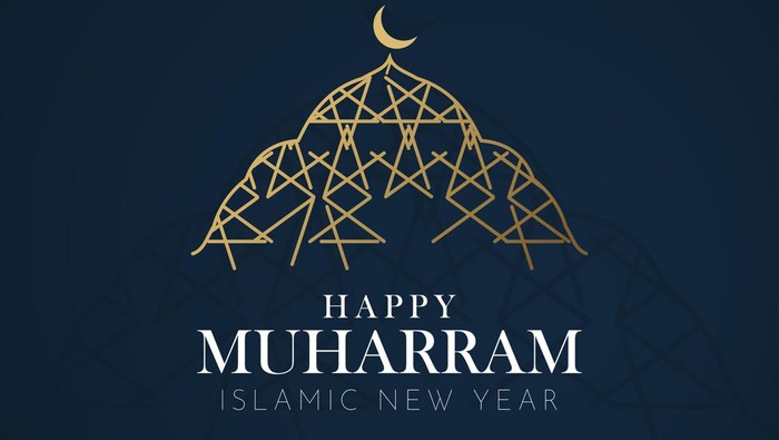 Vector illustration of Shiny background with gold crescent moon and hanging lantern for celebration islamic new year