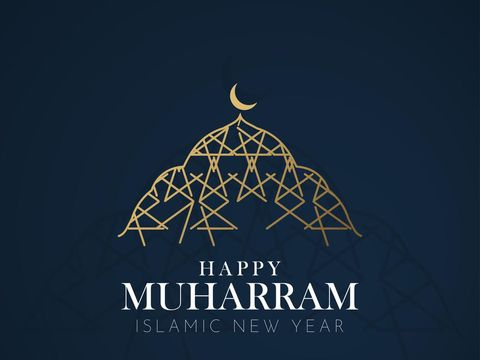 Vector illustration of Shiny background with gold crescent moon and hanging lantern for celebration islamic new year