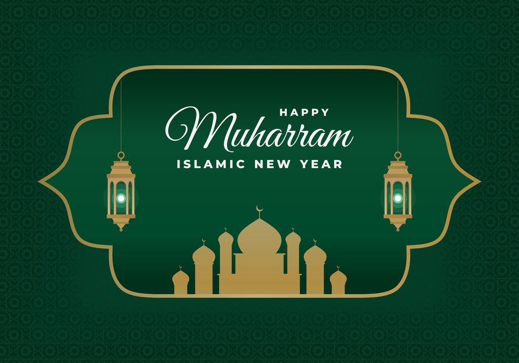 Vector illustration of Shiny background with gold crescent moon and hanging lantern for celebration islamic new year