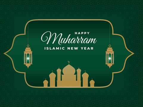 Vector illustration of Shiny background with gold crescent moon and hanging lantern for celebration islamic new year