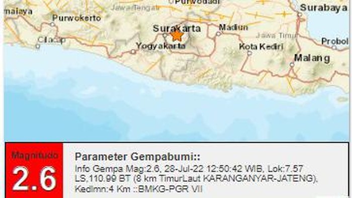 Gempa darat di Karanganyar, Kamis (28/7/2022).