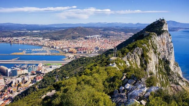 Rock of Gibraltar in southern part of Iberian Peninsula.