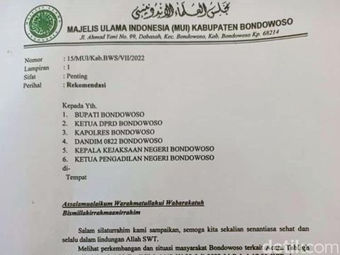 Surat tentang kegiatan Hanan Attaki dari MUI Bondowoso