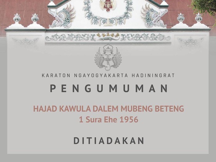 Tradisi Mubeng Beteng Malam 1 Suro Keraton Jogja ditiadakan. Foto diunggah Kamis (28/7/2022)