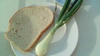 Pasien ini diberi sepotong roti tawar dan mentega, tetapi ada hal aneh. Makanan itu dilengkapi dengan daun bawang utuh! Foto: boredpanda.com / Akvile Petraityte & Jonas Grinevičius