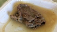 Semakin parah! Rumah sakit hanya memberi sepotong daging berlemak dengan bumbu-bumbu yang sudah berair. Terlihat menjijikkan ya? Foto: boredpanda.com / Akvile Petraityte & Jonas Grinevičius