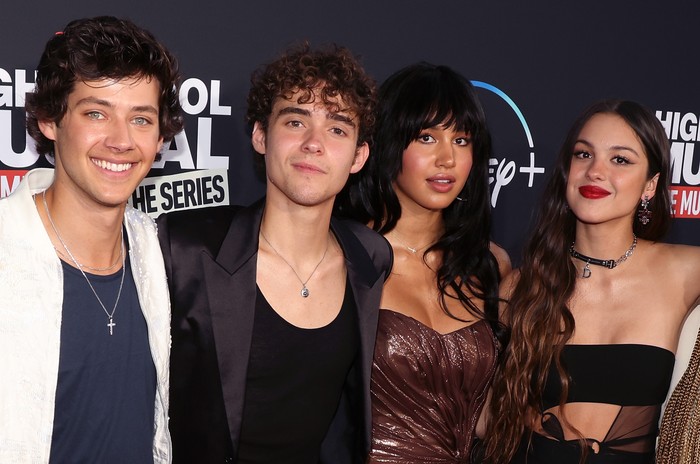 1411368409 BURBANK, CALIFORNIA - JULY 27: (L-R) Matt Cornett, Joshua Bassett, Sofia Wylie and Olivia Rodrigo attend Disney+