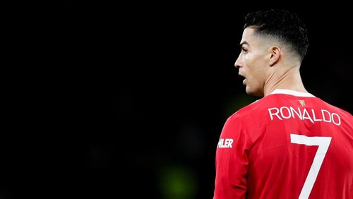 MANCHESTER, UNITED KINGDOM - MARCH 15: Cristiano Ronaldo of Manchester United during the UEFA Champions League  match between Manchester United v Atletico Madrid at the Old Trafford on March 15, 2022 in Manchester United Kingdom (Photo by David S. Bustamante/Soccrates/Getty Images)