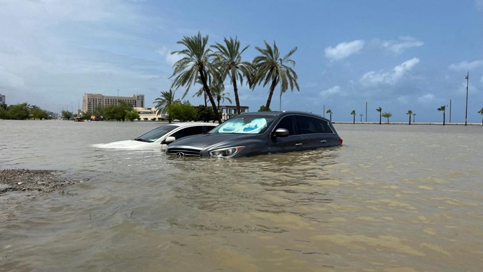 General view of flood water following a day of heavy rain in Fujairah, United Arab Emirates, July 28, 2022. REUTERS/Abdel Hadi Ramahi