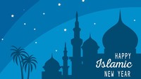 Dengan dilengkapi gambar masjid, poster ucapan Tahun Baru Islam 1444 H ini terkesan manis. Foto: Getty Images/iStockphoto/StarLineArts
