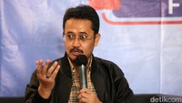 Wakil Ketua Umum DPP Partai Perindo Ferry Kurnia Rizkiyansah memberikan pemaparan dalam diskusi bertajuk Verifikasi Partai Politik: Siap Atau Tidak?.
