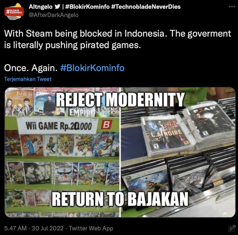 Meme Kominfo bertebaran di linimasa usai memblokir Steam, Epic Games, hingga PayPal