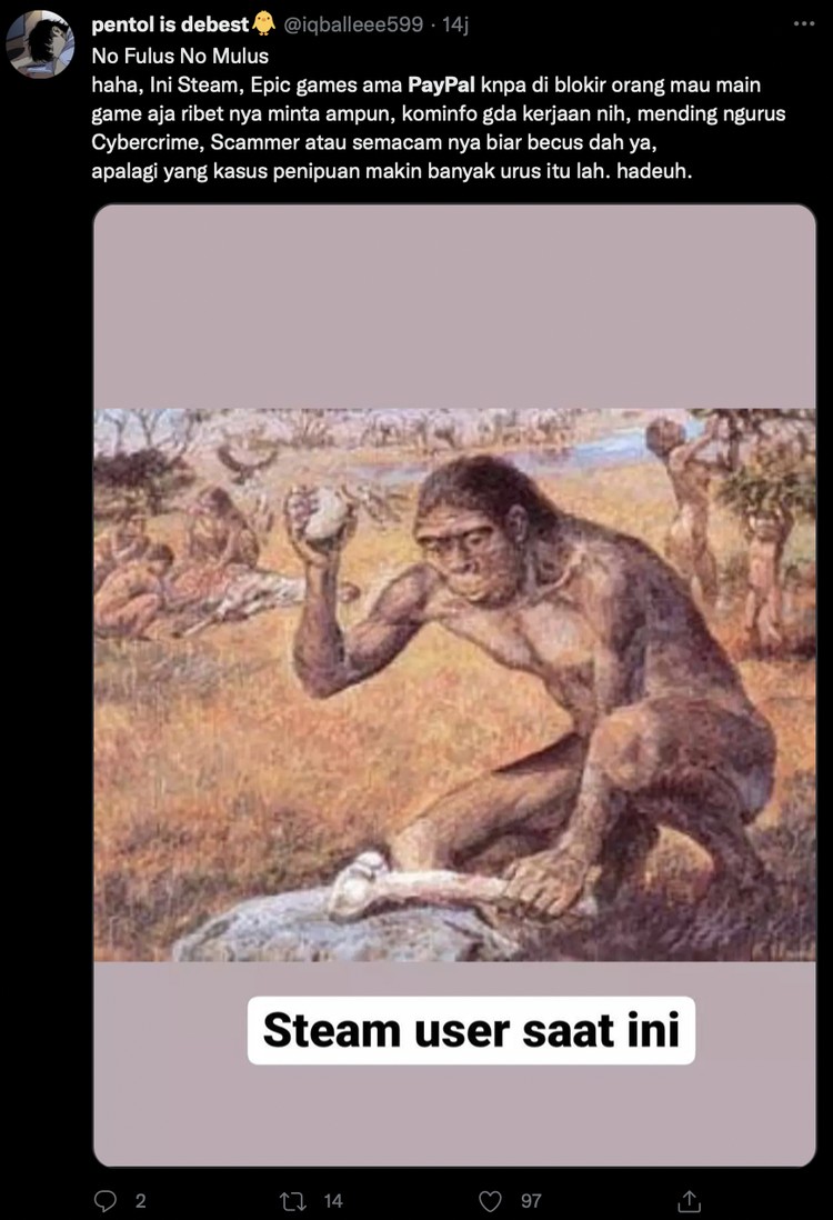 Meme Kominfo Meme Kominfo bertebaran di linimasa usai memblokir Steam, Epic Games, hingga PayPal