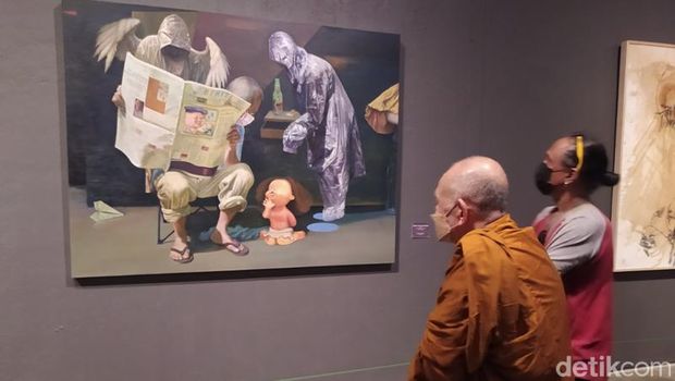 Pameran seni rupa Mata Air Bangsa persembahan untuk Gus Dur dan Buya Syafii Maarif di OHD Museum Magelang, Jawa Tengah, Sabtu (30/7/2022).